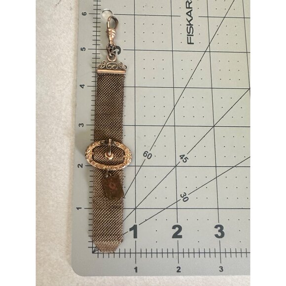 F&B antique Victorian 1800s rose gold filled mesh watch chain fob brooch pin - Picture 9 of 9